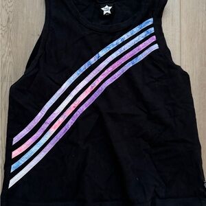 PixieLane Black Tank Top with Multicolor Stripes